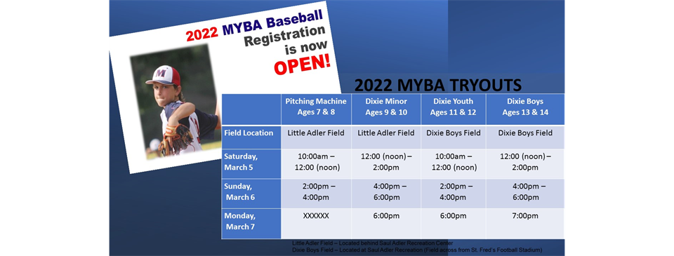 2022 MYBA Tryout Schedule for 7-14